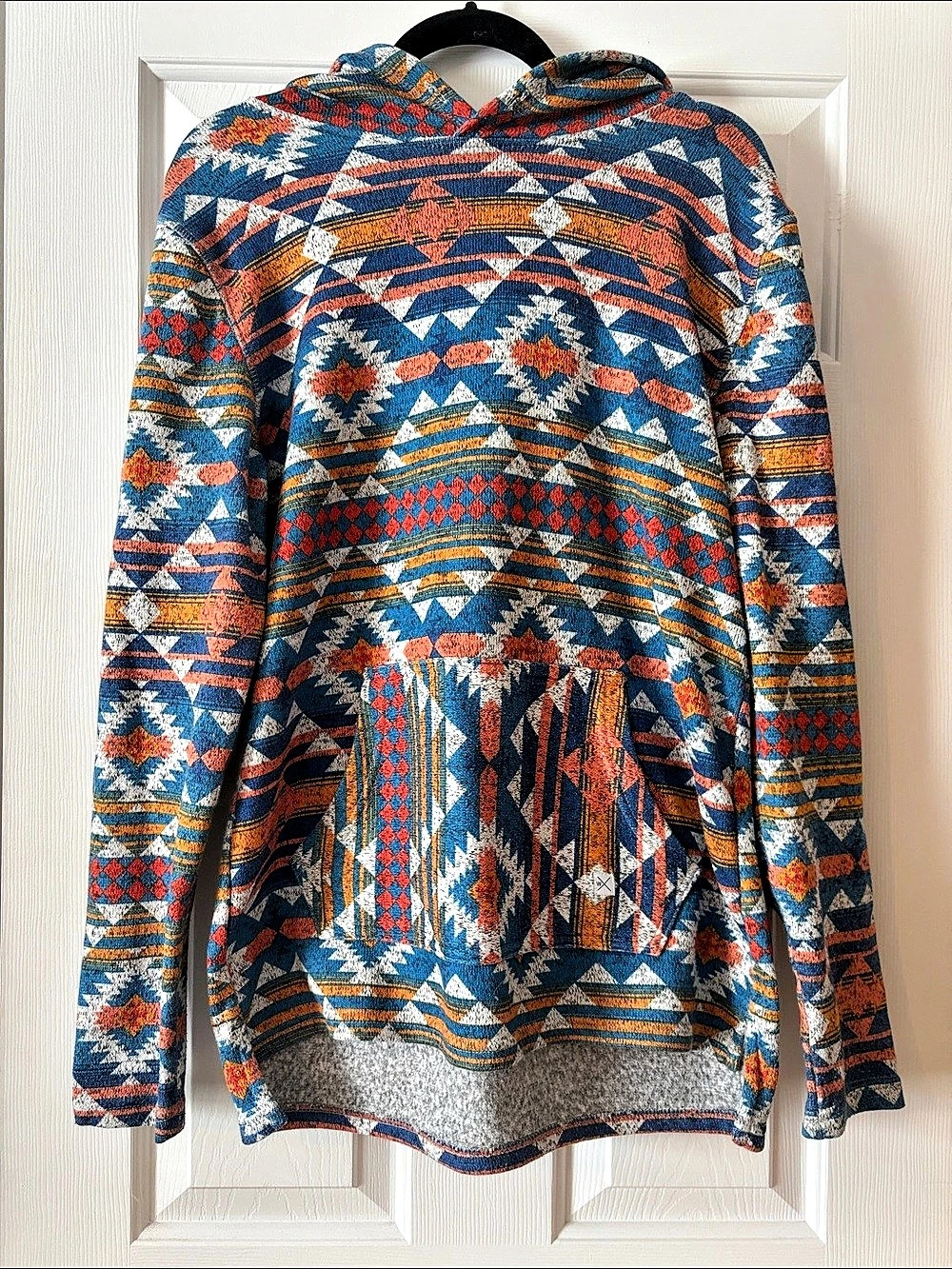 Departwest Geometric Pullover Hoodie Blue & Orange Large Like New